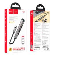 USB-концентратор HOCO HB26, 4 гнезда, 3хUSB2.0, 1хUSB3.0, кабель Type-C,  серый