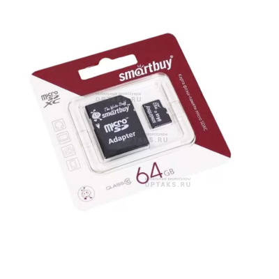 Карта памяти microSDXC 64Gb SmartBuy, Class10, UHS-1, с адаптером